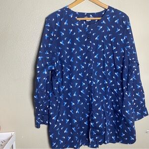 Duluth Trading Co Navy Blue Bird-Print Button Front Tunic size 2x